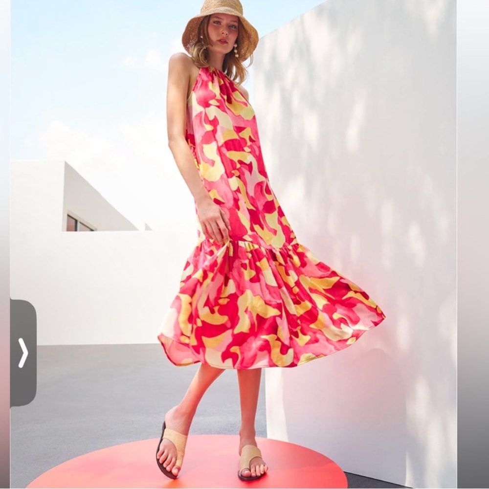 Ming Wang BRAND NEW Crepe de Chine Flounced Maxi Dress